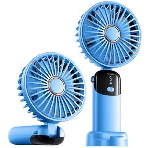 Rechargeable Handheld Fan 1200mAh‎ 5 Speeds Portable Quiet Cooling Blue